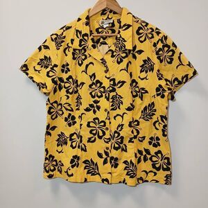 Vintage Aloha republic womens xl yellow blouse Hawaiian cotton top shortsleeve